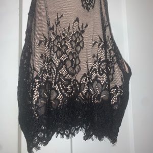 Black Lace Cropped Halter Top